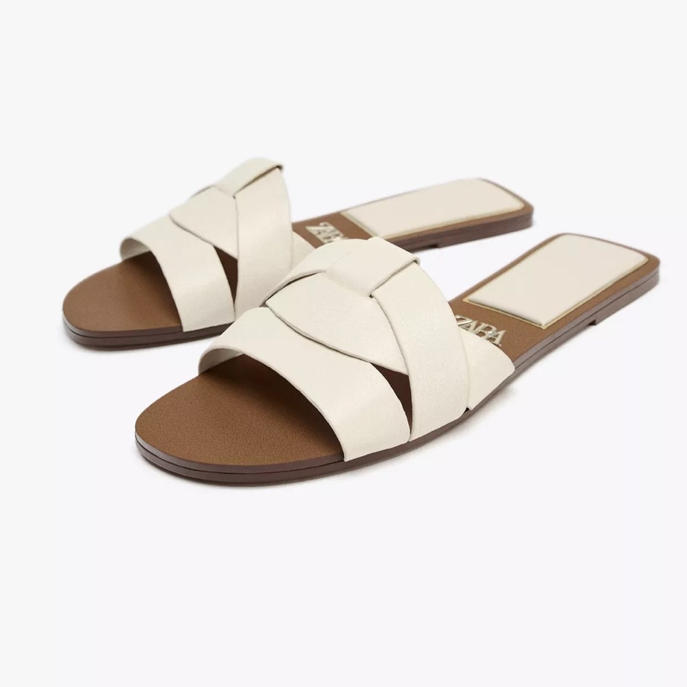 ZARA Flat Crossed Leather Sandals